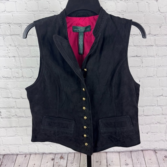 Ralph Lauren Black Suede Button Down Vest Size 8 - Picture 1 of 7